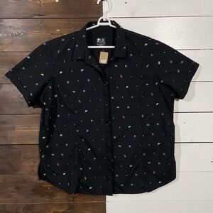 Taco Bell Women's Fitted Short Sleeve All Over Logo Retro Button Up Shirt 2X
